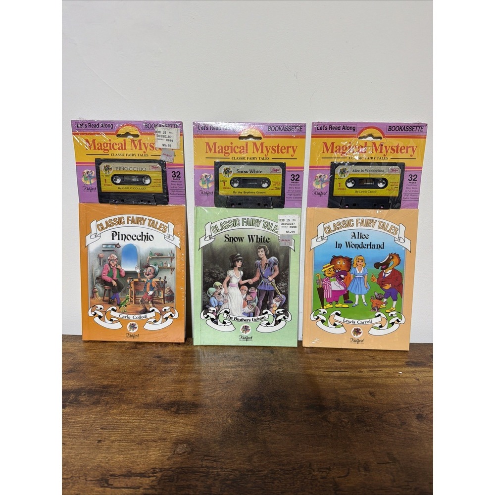 Vtg Magical Mystery Set Alice In Wonderland Pinocchio Snow White Cassettes Books